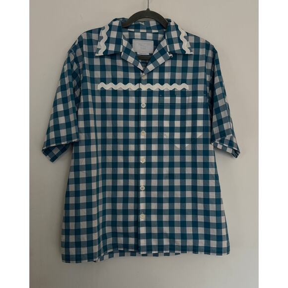 Prada Gingham Plaid Print Lapel Short-Sleeve Shirt - Picture 1 of 7